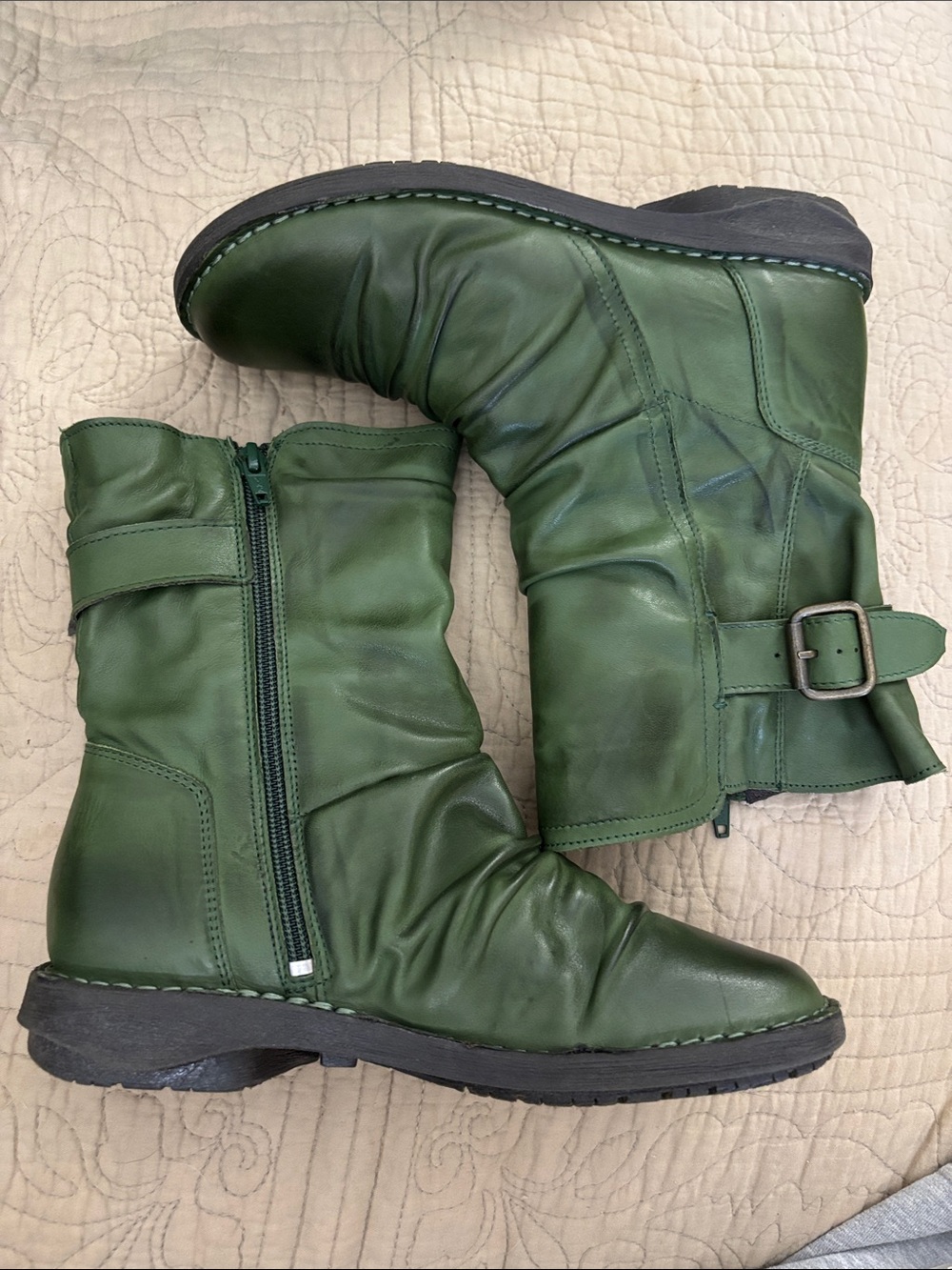 Miz Mooz Parade Green Slouch Leather Ankle Boots